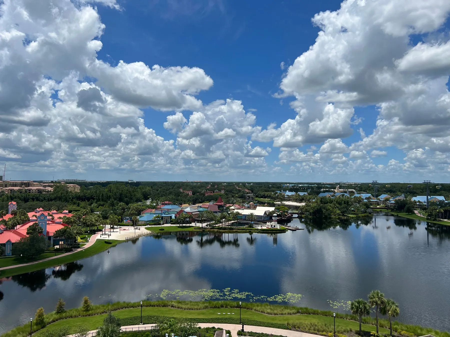 Aerial view of a resort at Lake Buena Vista, Florida: Walt Disney World Marathon Weekend runs entirely inside the resort complex.