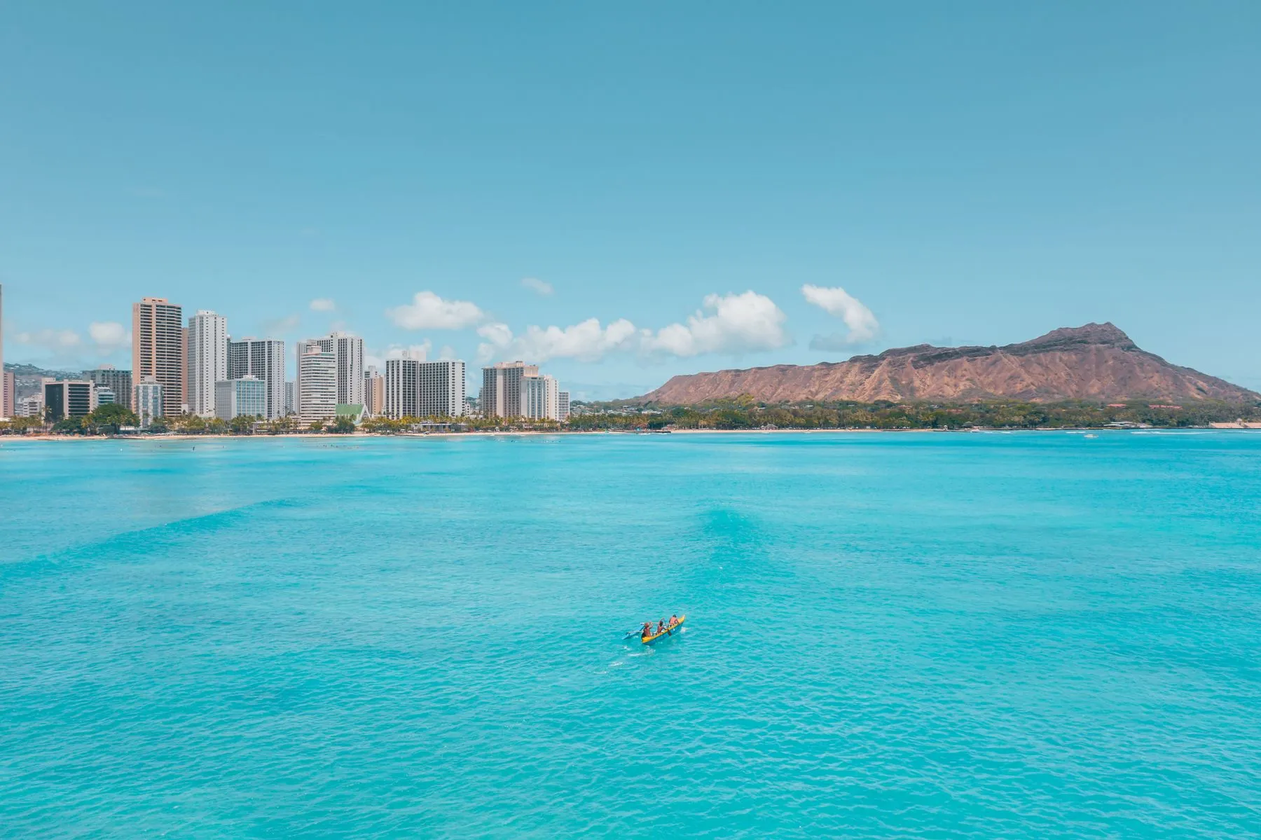 Waikiki with Diamond Head beyond, the marathon starts on Ala Moana Boulevard and finishes at Kapiolani Park below the crater.
